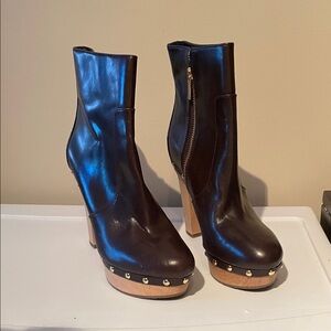 Michael Kors brown leather wooden boots brand new